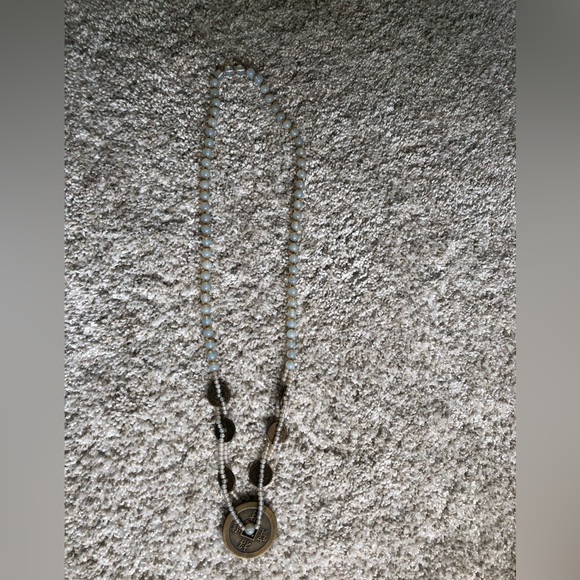 VTG Japanese Coin Necklace Dragon & Phoenix Translucent Moonglow Glass Beads 32” - Picture 5 of 12